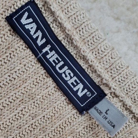 Vtg 90s Van Heusen Vest Dad Pullover Beige Blue Striped Linen Cotton Men L NWT - Picture 3 of 15